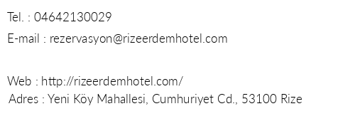 Rize Erdem Hotel telefon numaralar, faks, e-mail, posta adresi ve iletiim bilgileri